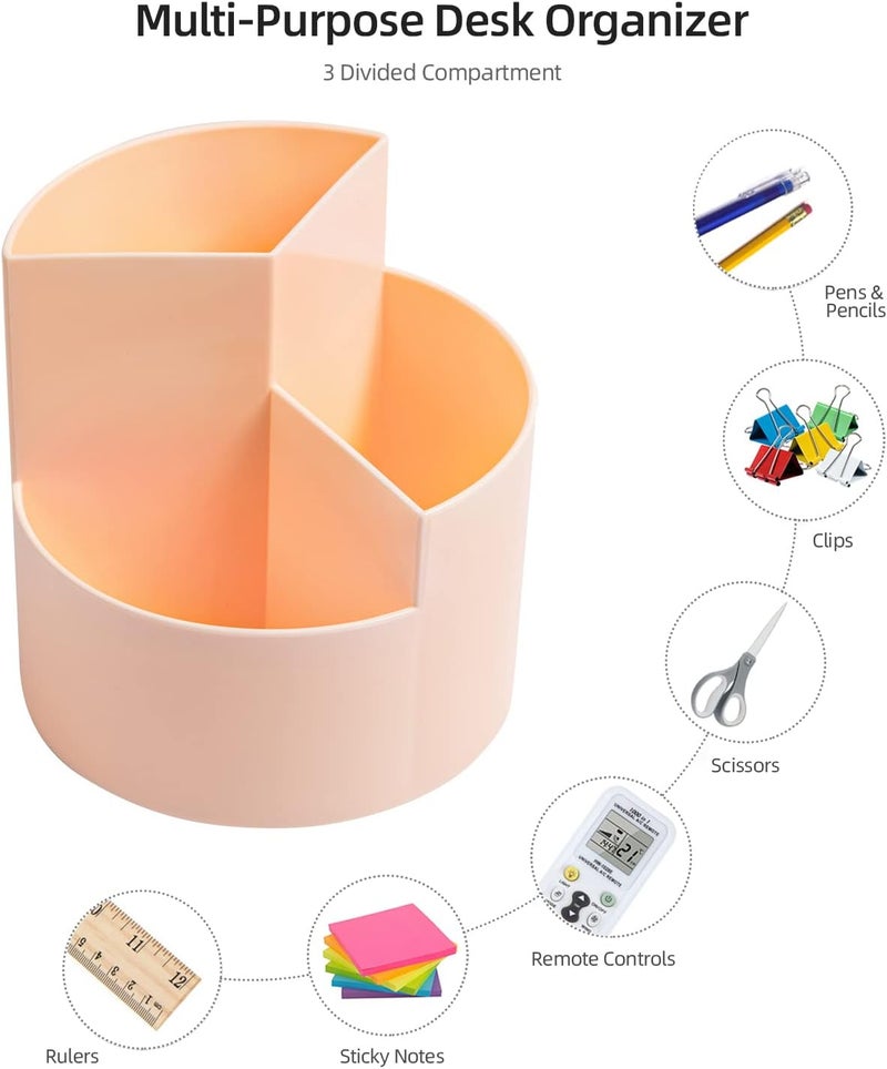 EDENMS Desk Pencil Pen Holder, 3 Slots 360-Degree Spinning Organizers, Desktop Storage Stationery Supplies, Cute Cup Pot for Office, School, Art Supply, Kids - Pink - Image 3